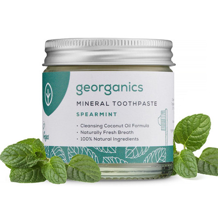 Georganics, Mineralna pasta do zębów w słoiku, bez fluoru, do codziennej pielęgnacji, smak zielonej mięty, 60 ml