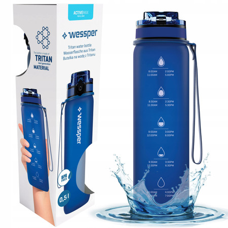 Wessper Butelka na wodę z tritanu motywacyjna z miarką ACTIVEMAX TRILINE z możliwością filtracji granatowa 500 ml