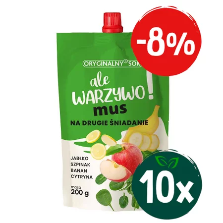 Zestaw: 10x Mus: jabłko, szpinak, bana i cytryna bez dodatku cukru 200 g