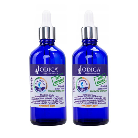 Zestaw 2x IODICA Naturalny koncentrat jodu 100ml butelka szklana + pipeta