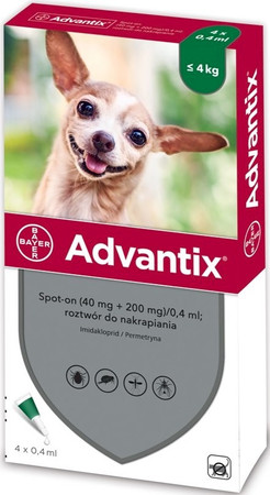 BAYER ADVANTIX Krople dla psa na kleszcze pchły S do 4kg 4szt.