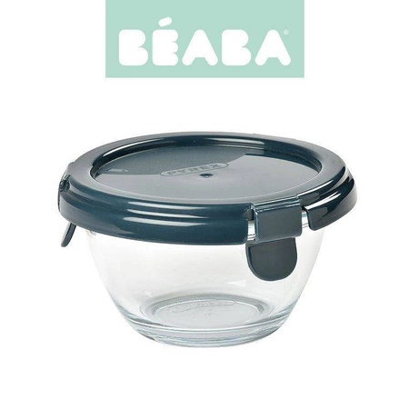 Beaba, Okrągły pojemnik słoiczek szklany Pyrex z hermetycznym zamknięciem 200 ml dark blue