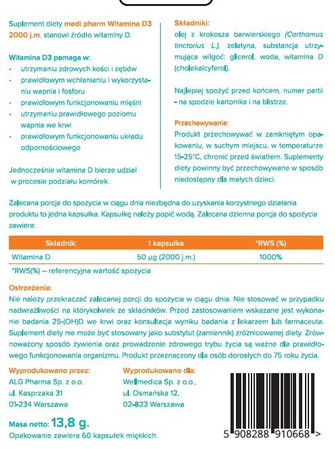 Medi Pharm Witamina D3, 2000j.m. 60 kaps.