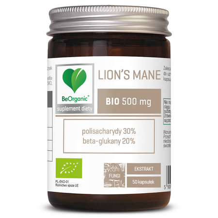 BE ORGANIC Lion’s Mane czyli Soplówka Ekstrakt 500 mg BIO 50 kaps.