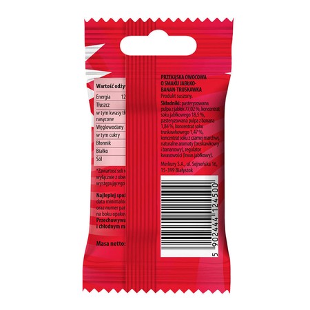 Bunny Ninja Przekąska owocowa o smaku jabłko truskawka banan 15g zero cukru bezglutenowa