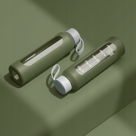 Wessper Butelka motywacyjna szklana z silikonem BOROSILICATE oliwkowa 1000 ml