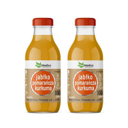 Zestaw: 2x EkaMedica Sok jabłko, pomarańcza, kurkuma 300ml