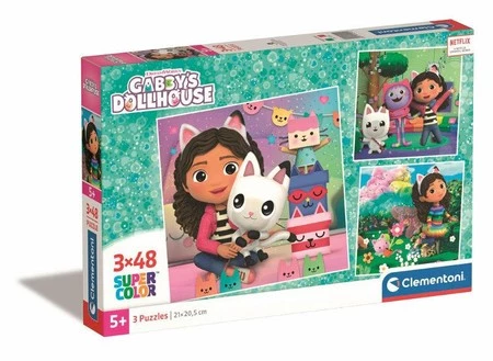 Clementoni Puzzle 3x48el SuperColor Koci Domek Gabi. Gabby's Dollhouse 25295