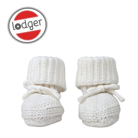 Lodger Buciki niechodki dziergane bawełniane białe Cloud Dancer 0-6 m