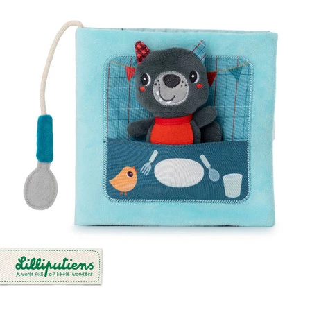 LILLIPUTIENS Książeczka aktywizująca z mini-przytulanką Smacznego! Wilk Louis 12 m+