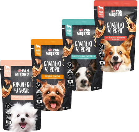 Zestaw 10x Pan Mięsko Karma mokra dla psa Kawałki w sosie Wołowina z koziną pies dorosły 150g