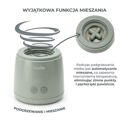 Nuvita, Warm'n'Mix Przenośny podgrzewacz do butelek z mieszadełkiem, Sage Green
