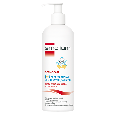 Emolium Dermocare 3w1 płyn do kąpieli żel do mycia szampon 400 ml