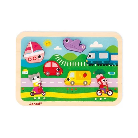 Janod Puzzle drewniane 3D Pojazdy 7 el.,18 m+