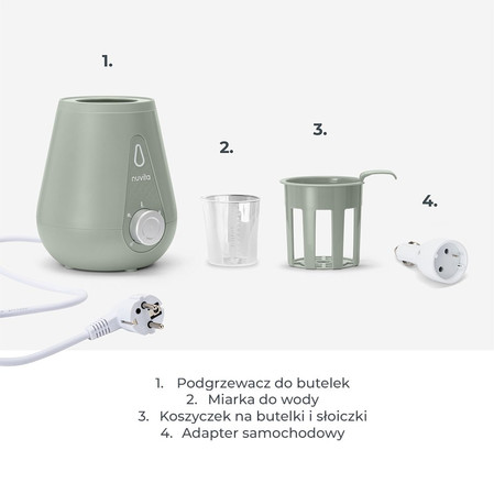 Nuvita, Podgrzewacz do butelek Dom&Auto, adapter samochodowy w zestawie, Szałwiowa Zieleń