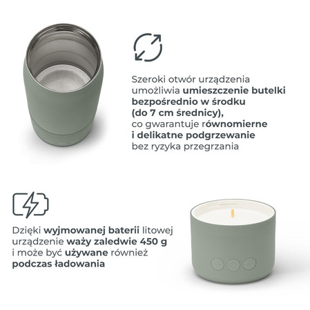 Nuvita, Przenośna butelka 3w1 do podgrzewania wody mleka i posiłku, Szałwiowa Zieleń