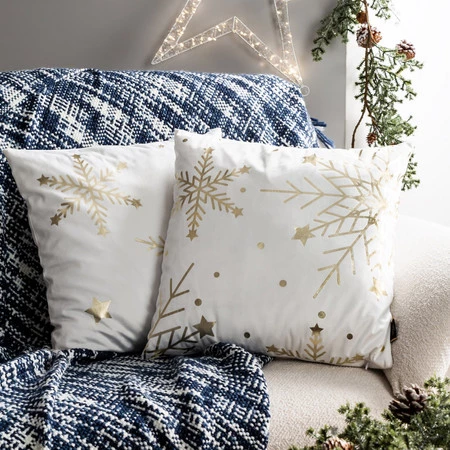 świąteczna poszewka welwetowa z ozdobnym nadrukiem foliowym szerokość: 45 cm, długość: 45 cm, kolor: granatowy