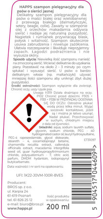 HAPPS Szampon pielęgnacyjny dla psów o jasnej sierści 200ml