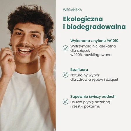 Georganics, Naturalna nić dentystyczna w szklanym opakowaniu Zero Waste, do codziennej pielęgnacji, smak zielonej mięty, 50 m