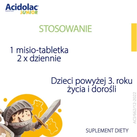 Acidolac Junior wsparcie mikroflory jelitowej i odporności dzieci 20 misio-tabletki smak czekoladowyi