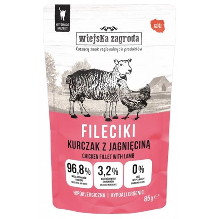Zestaw 12x Wiejska Zagroda Fileciki Kurczak z jagnięciną - bezzbożowa karma mokra dla kota - 85g
