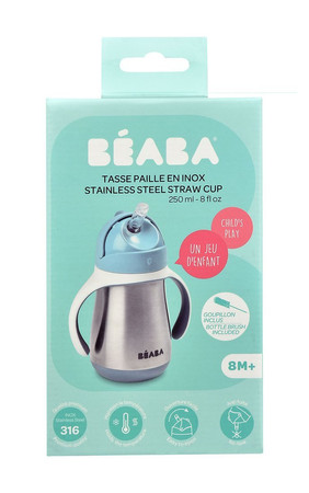 BEABA Bidon niekapek ze słomką termiczny 250 ml Windy Blue