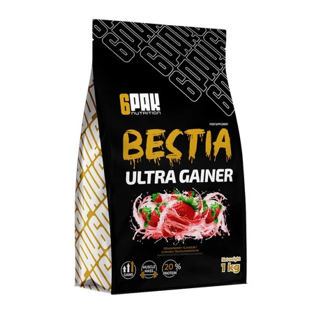 6PAK BESTIA ULTRA GAINER Gainer 1000 g smak truskawka