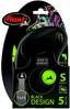 FLEXI BLACK Design Smycz taśmowa S / 5m zielona