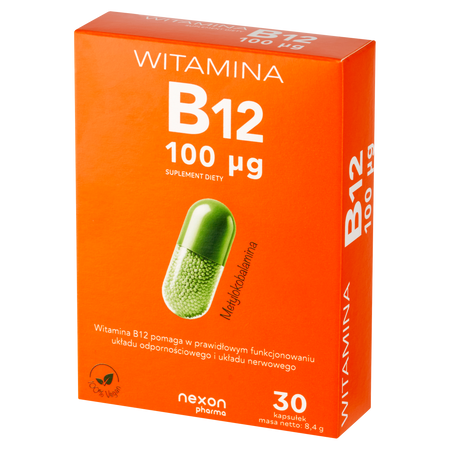 Nexon Witamina B12 100μg wspiera prawidłowe funkcjonowanie organizmu 30 kaps.