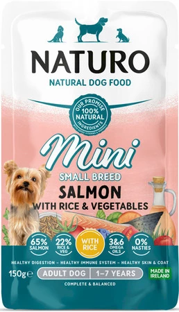 NATURO Adult Dog MINI Łosoś Ryż Warzywa 150g