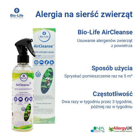 Bio-Life AirCleanse, Spray redukujący alergeny w powietrzu, 250 ml