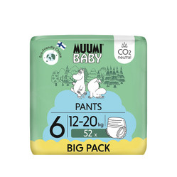 Muumi Baby, Pieluchomajtki ekologiczne dla dzieci, rozmiar 6 (12-20 kg), 52 szt.