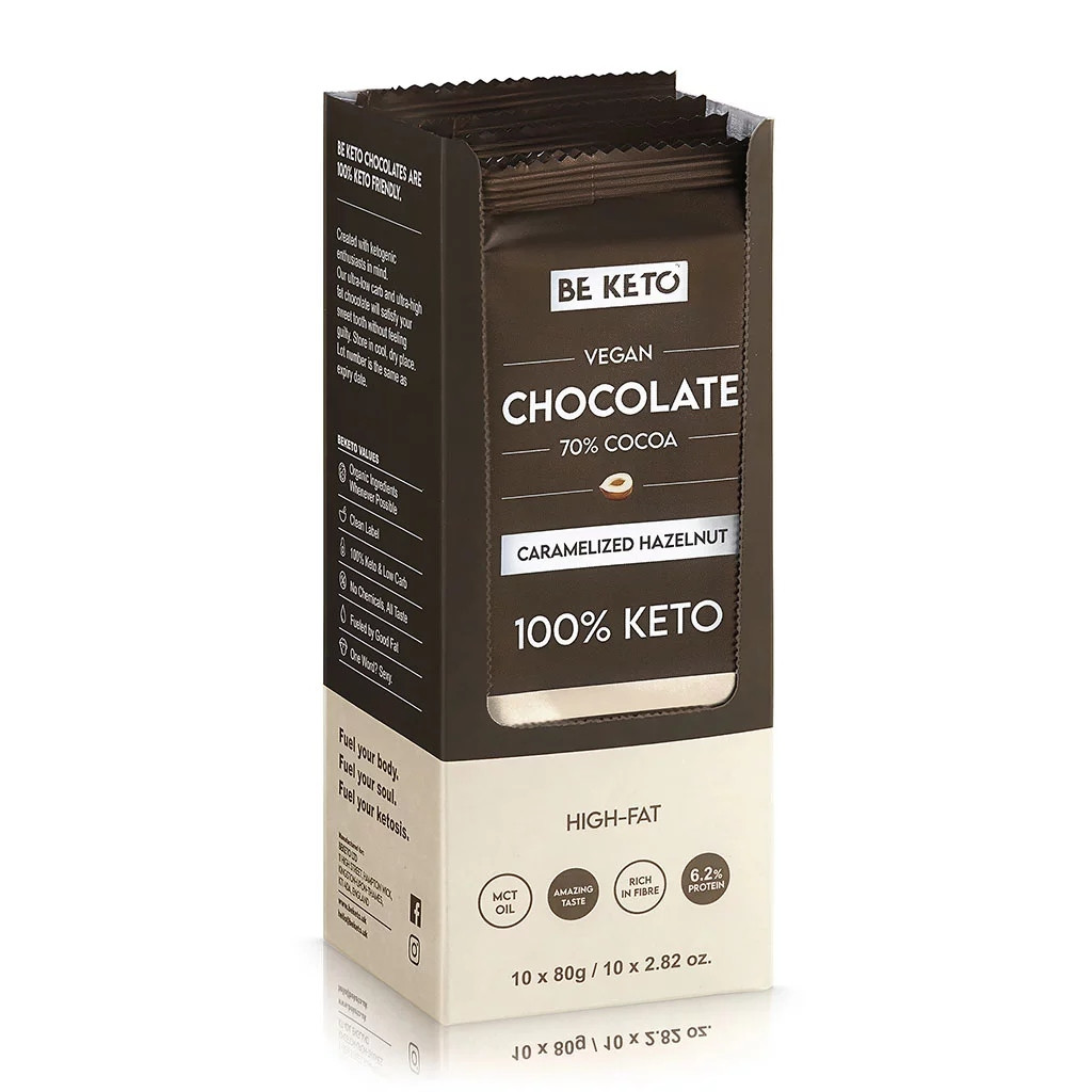 BeKeto Wegańska Keto Czekolada z olejem MCT karmelizowany orzech 80g x10 - Nabea.pl