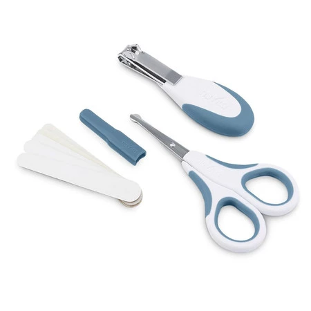 Nuvita, Zestaw kosmetyczny do paznokci: nożyczki, cążki i 5 pilniczków, Powder Blue