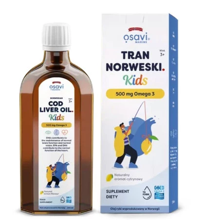 Tran Norweski Kids 500 mg Omega 3 - smak cytrynowy (250 ml)