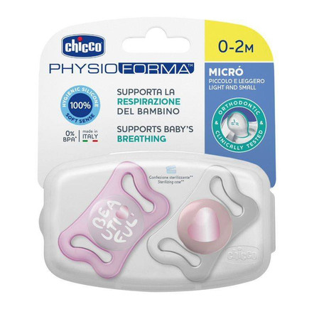 CHICCO 00075126110000 Smoczek MICRO różowy sil 0-2m 2 szt