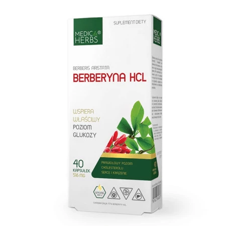 Zestaw: 1x Medica Herbs Berberyna HCL 500mg, 40 k., 1x Medica Herbs Gymnema Morwa Berberyna 60 k., i 1x Medica Herbs Moringa 650mg, 60 k.