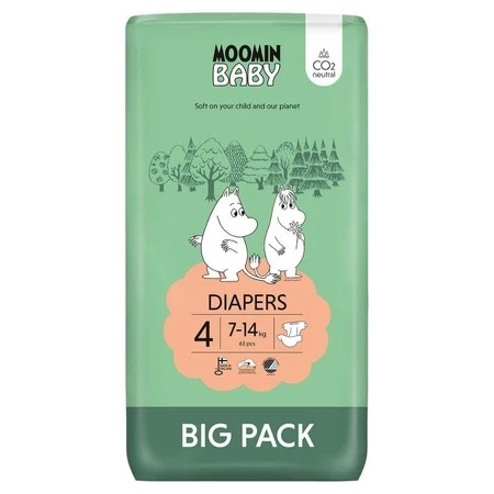 MOOMIN Baby, Pieluszki 4 MAXI (7-14kg), 63 szt. EKO BIG PACK