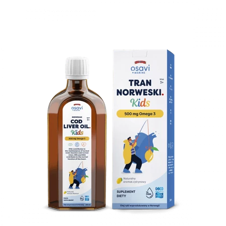 Tran Norweski Kids 500 mg Omega 3 - smak cytrynowy (250 ml)