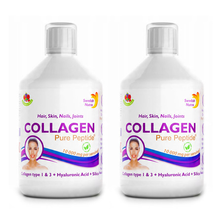 Zestaw 2x Swedish Nutra Collagen 10 000 (bovine) na zdrową skórę 500ml smak jagoda