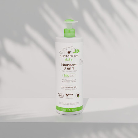 Alphanova Bebe Bio, Delikatny Płyn do Kąpieli Niemowląt 3 w 1, 400 ml