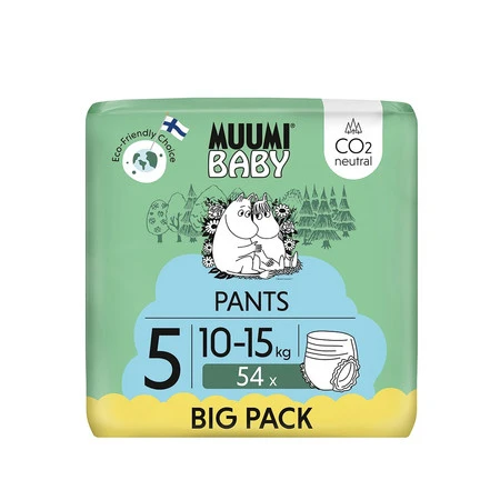 Muumi Baby, Pieluchomajtki ekologiczne dla dzieci, rozmiar 5 (10-15 kg), 54 szt.