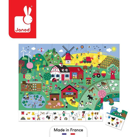 Janod Puzzle obserwacyjne w walizce Farma 24 elementy 3+ Made in France