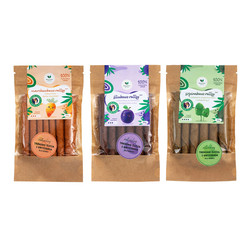 Zestaw mix smaków Naturalnie Zdrowi: 1x Szpinakowe rollsy z żelazem i witaminą C 50g, 1x Marchewkowe rollsy naturalny 50g i 1x Śliwkowe rollsy z inuliną 50g