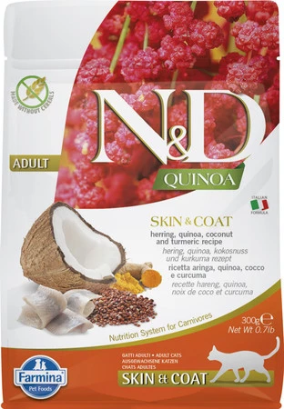 Farmina N&D karma sucha dla kota QUINOA SKIN & COAT śledź, kokos, kurkuma 300g