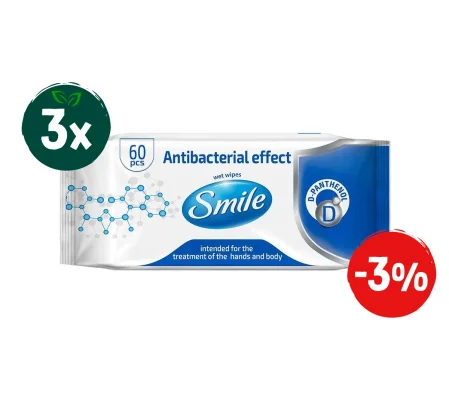 Zestaw: 3x Antybakteryjne chusteczki nawilżane Smile 60 szt.