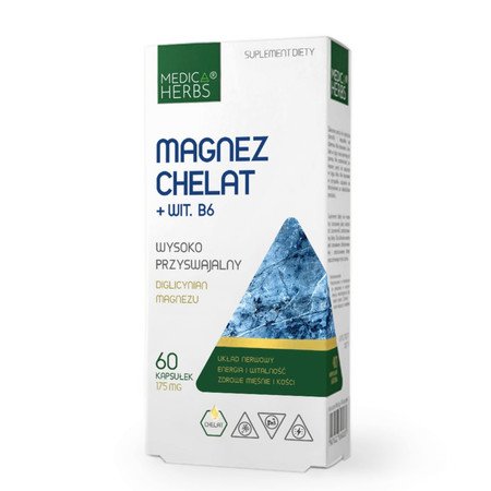 Medica Herbs Magnez Chelat + Witamina B wsparcie dla energii, odporności 60 kaps.