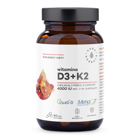Aura Herbals Witamina D3 4000 IU + K2 na wsparcie układu odpornościowego 90 kaps. vege
