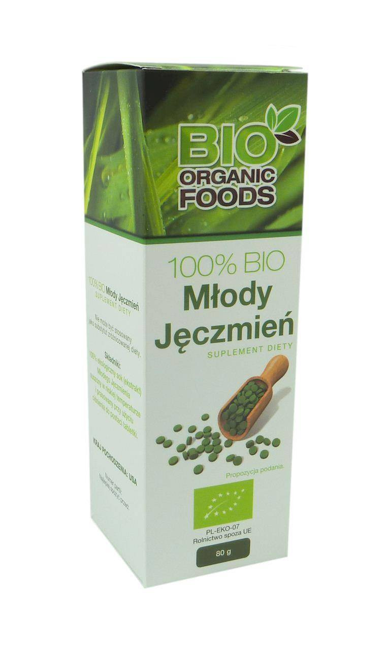 100% BIO Młody jęczmień TABLETKI 80g (ekstrakt - sok) BIO ORGANIC FOODS - Nabea.pl