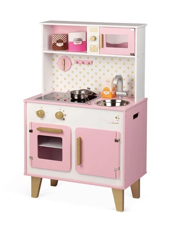 Janod Duża kuchnia drewniana z dźwiękiem i 6 akcesoriami Candy Chic